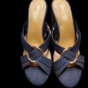 Aerosoles Women's Highwater Heeled Sandal, Denim Fabric/Goldtone, Size 9